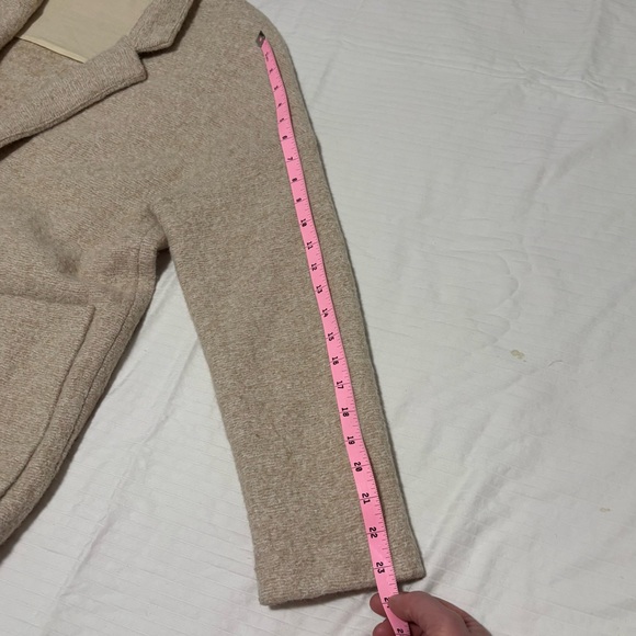 Frank & Oak Wool Blend Open Front Overcoat Oatmeal Tan / Cream size Small - Picture 12 of 13